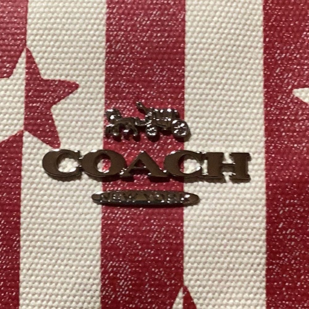 COACH NWT LARGE CANVAS TOTE BAG CHALK RED STRIPED WITH STARS PATRIOTIC - Picture 6 of 9